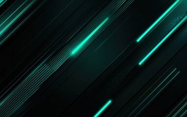 abstract background with glowing light lines and triangles in dark green and turquoise for technology concept