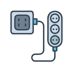 Electrical outlet connected to power strip icon design