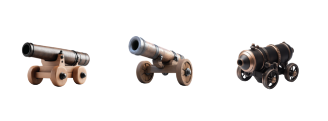 cannons displayed in a row showcasing different designs 3d