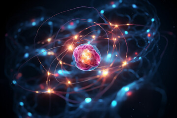 Obraz premium Atom with rotating electrons, energy and matter concept background