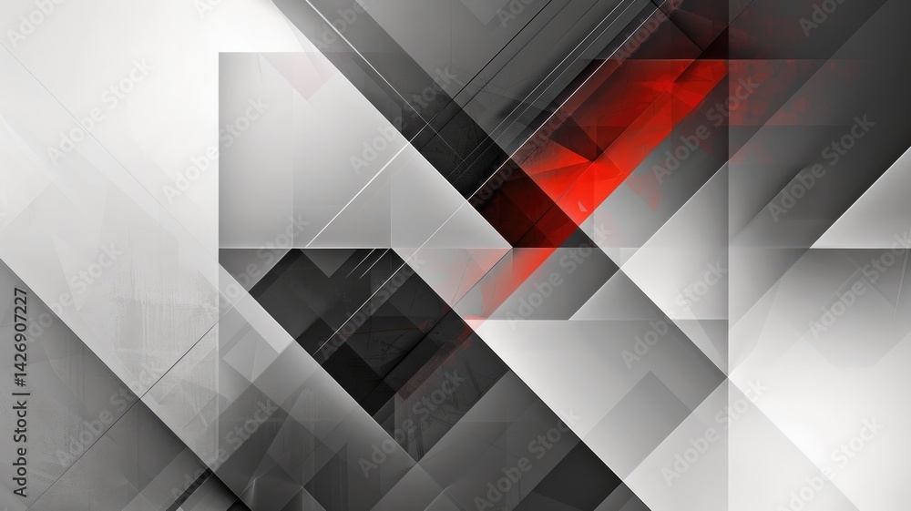 Poster this abstract design features a dynamic interplay of sleek gray and vibrant red elements, creating a