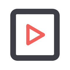 Play Icon Vector, Red Triangle Inside Gray Square