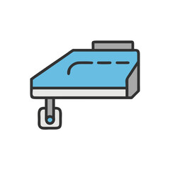 Minimalist illustration of a light blue dental chair