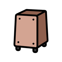 Isolated brown cartoon cajon drum against a black background