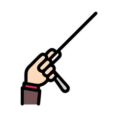 Hand holding conductor's baton icon with black background