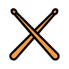 Orange crossed drumsticks illustration on black background