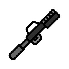 Cartoon Grey Weapon: Minimalist Bazooka Icon on Black