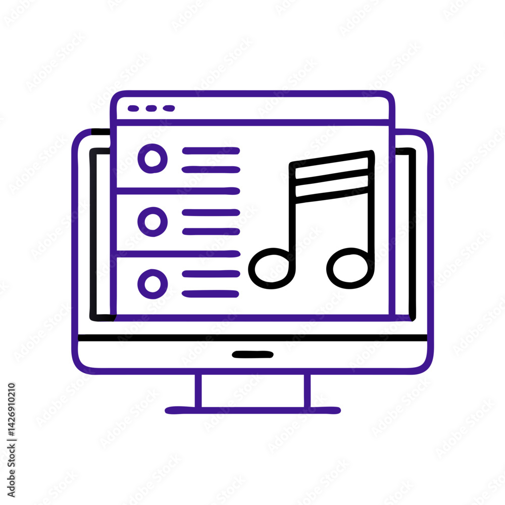 Poster computer with data visualization and menu icon outline
