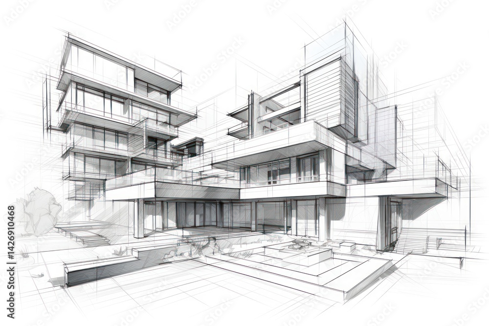 Poster architecture drawing building sketch.