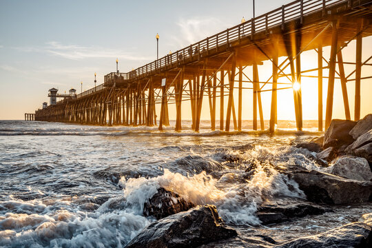 the famous oceanside pier during sunset, california