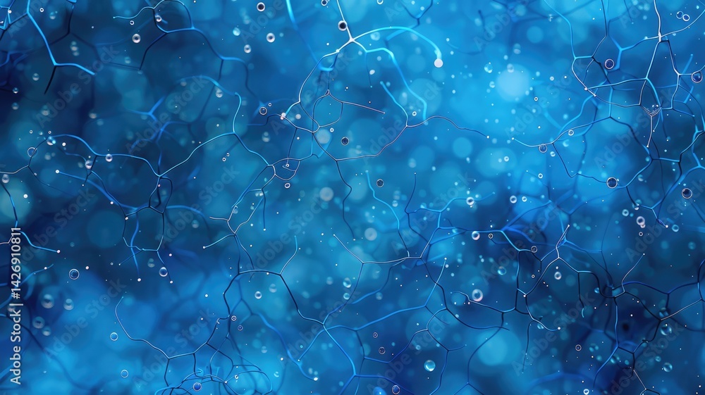 Poster this blue abstract background features a complex pattern representing science and technology. the de