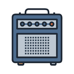Retro guitar amplifier icon with blue and black strokes