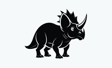 Triceratops silhouette, This image shows a black silhouette of a triceratops, a prehistoric dinosaur known for its three horns and frilled head. Vector clipart illustration design.