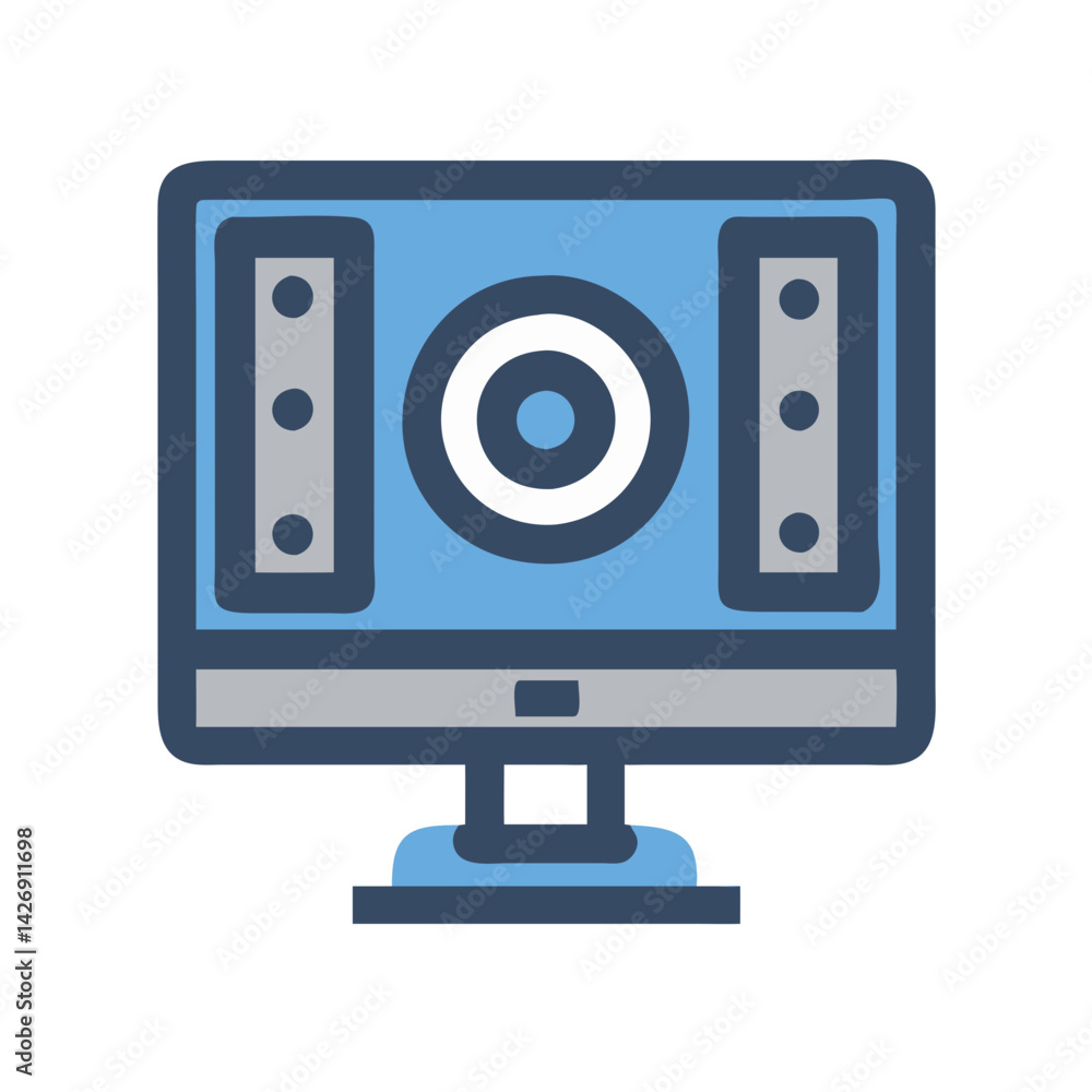Poster illustration of a retro-style computer monitor with a target