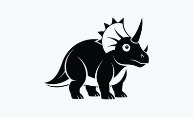 Triceratops silhouette, This image shows a black silhouette of a triceratops, a prehistoric dinosaur known for its three horns and frilled head. Vector clipart illustration design.