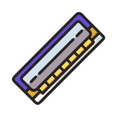 Harmonica Illustration, Musical Instrument Icon on Black Background