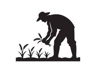 Farmer Planting Rice – Silhouette Vector Design Agriculture Worker Silhouette