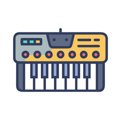 Colorful Cartoon Synth Illustration with Keys and Knobs