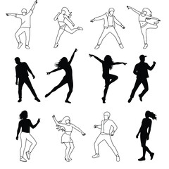 Crowd of people silhouette, cheerful fans people. Big event, concert or sport. Vector illustration