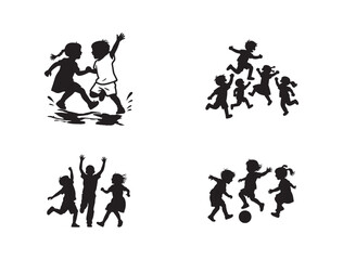 Kids Playing Joyfully &ndash; Silhouette Vector Design
Children Playing &ndash; Black & White Illustration
Happy Kids Silhouette