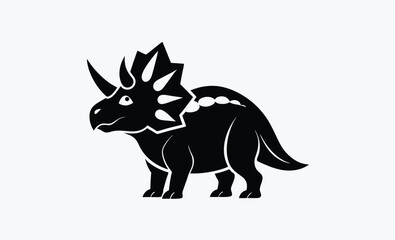 Triceratops silhouette, This image shows a black silhouette of a triceratops, a prehistoric dinosaur known for its three horns and frilled head. Vector clipart illustration design.