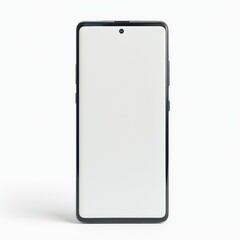 Professional front view of sleek smartphone isolated on white background showing clean design and blank display


