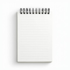 Top view of lined notepad with metal spiral binding isolated on white background, ready for notes, sketches, or creative ideas

