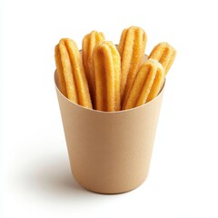 Golden fried pastries in a brown paper cup