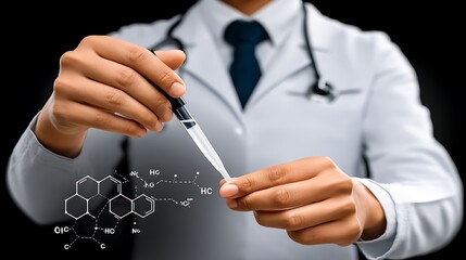 Doctor using pipette, chemical formula