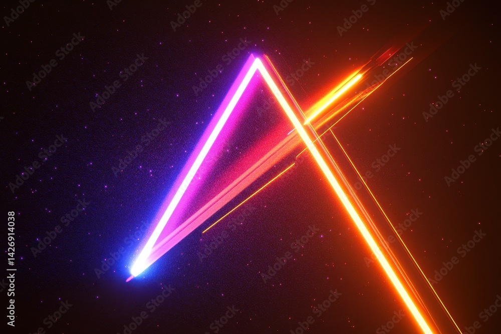 Aufkleber neon triangle glowing through vibrant nebula with dynamic light trails, triangle neon this clip is a