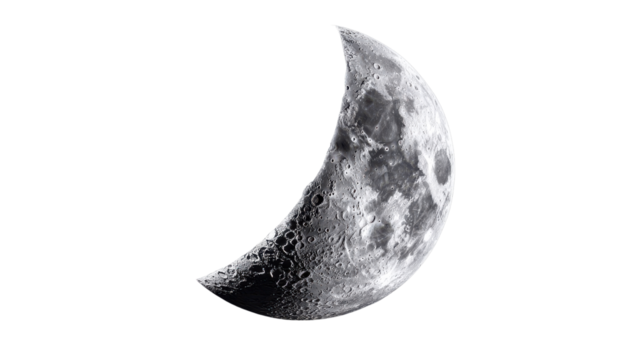 Lunar Crescent: A close-up, high-resolution shot of the moon, highlighting its unique crescent shape and textured surface, showcasing celestial beauty in a minimalist style.