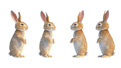 Bunny Quartet: A charming quartet of bunnies stand upright in a delightful pose, showcasing their adorable features, a symbol of playful charm and springtime joy.