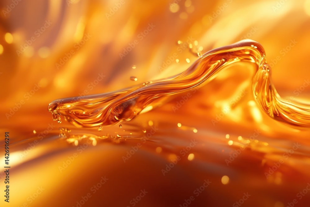Poster liquid flows seamlessly in vibrant golden hues showcasing dynamic movement and fluidity, 4k liquid f