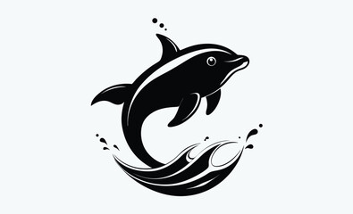 Whale breaching silhouette, Dark silhouette of a whale breaching against a clean white background showcasing marine life in motion 