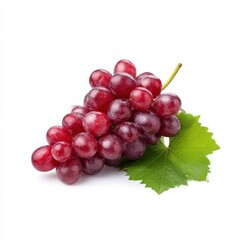 Fototapeta premium Bunch of red grapes with leaf isolated on white background