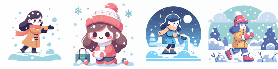 vector character of a girl playing in the snow