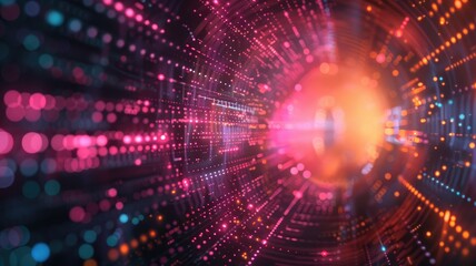 Obraz premium Abstract digital shape or line of technological cyber style particle design connect in surreal electric style shape designing. High tech scene express mysterious pattern perfect for wallpaper. AIG53.