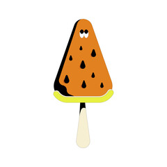 Watermelon ice cream with a cheerful smile. Flat vector illustration isolated on white background.