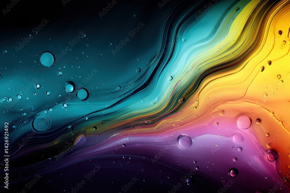 Poster vibrant oil slick texture creates a dynamic backdrop for product display showcasing artistic colors 