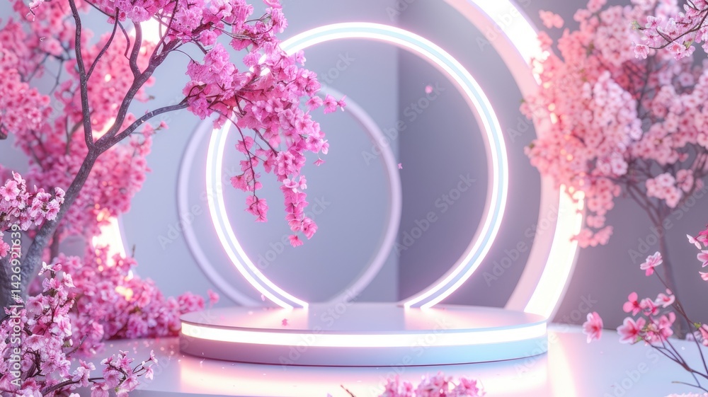 Poster abstract image beautiful geometric frame with digital style neon light decorated in room with fantas