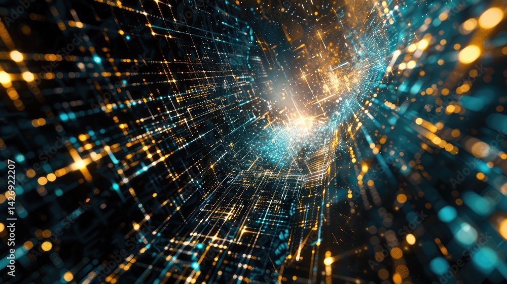 Poster abstract of complex vibrant pixel effect in tech background with cyber and glitch texture express my