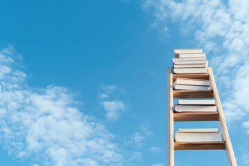 Books on ladder to bright sky education and knowledge concept