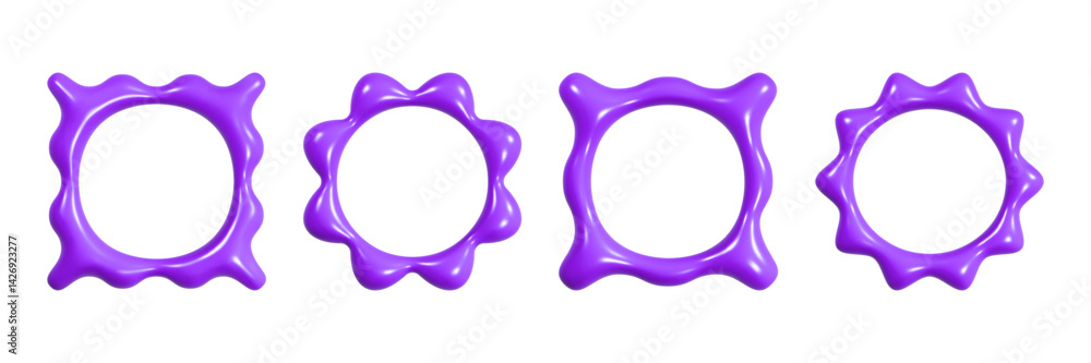 Poster wavy 3d frames with glossy reflective texture arranged in a line showcasing creative design elements