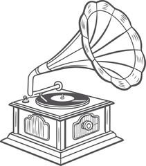 Gramophone Illustration of a Classic Music Player with Detailed Design