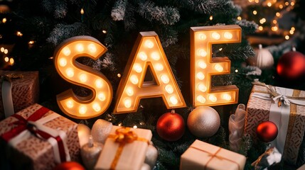 Christmas decorations and the sign sae