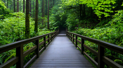 Fototapeta premium Wooden Path Through Lush Forest
