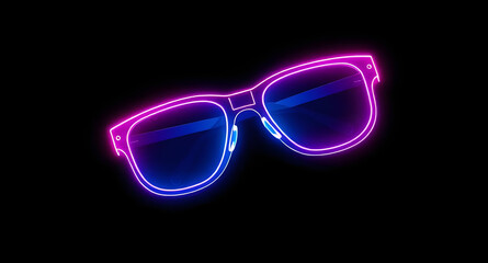 Cyberpunk Neon Glasses Floating on Black Background – Isolated Futuristic Eyewear Concept for Gaming, Tech Branding or Digital Design
