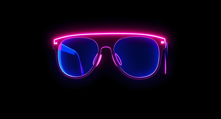 Cyberpunk Neon Glasses Floating on Black Background – Isolated Futuristic Eyewear Concept for Gaming, Tech Branding or Digital Design