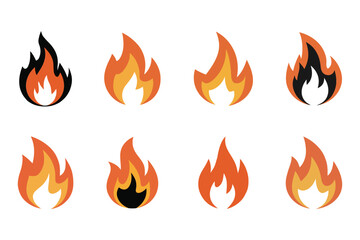 Fire flame vector icon set illustration on white background. Fire vector icon set silhouette. Bonfire vector icons.