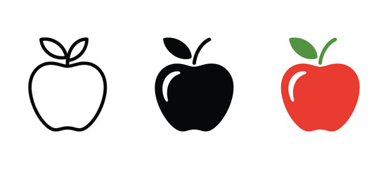 Apple Icon Set Line Art Black and Red Variations